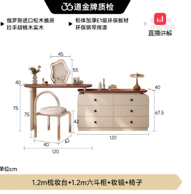 Wooden Vintage Dressing Table Girls Multifunctional Cabinets Fashionable Dressing Table Stool Standing Coiffeuse Rome Furniture