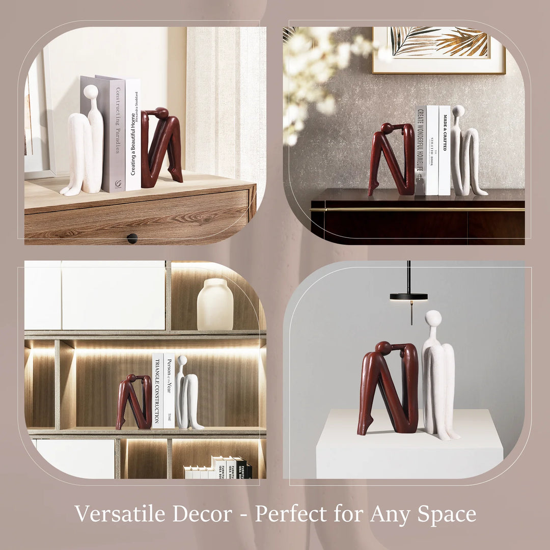 Decorative Bookends for Heavy Books, Thinker Statue Book Holders for Shelves & Office Desk, Abstract Decor Aesthetic Book Ends S