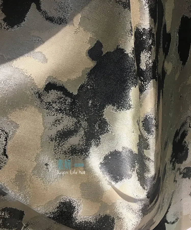Postmodern Luxury Italian Curtains for Living Dining Room Bedroom Black Grey Gold Abstract Jacquard Simulated Silk Villa