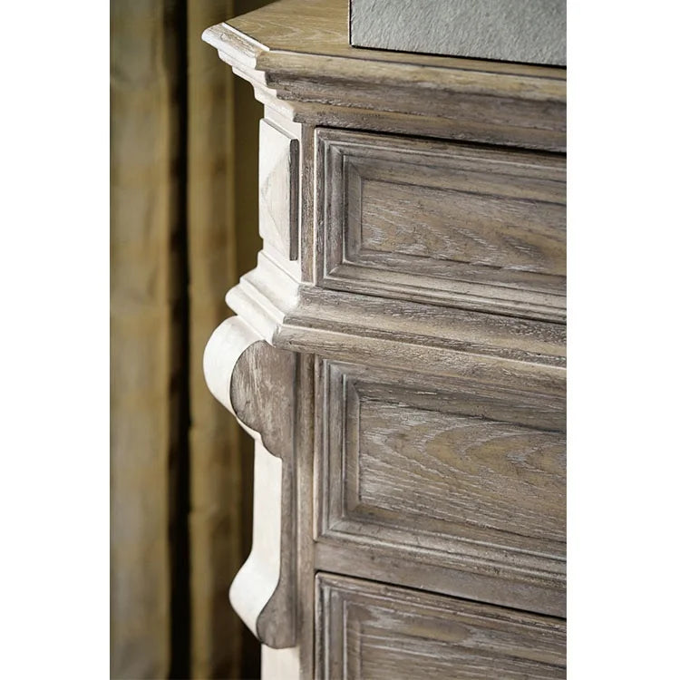 Bedroom Furniture French Vintage Solid Wood Oak Antiqued Grey Bedside Table Nightstand