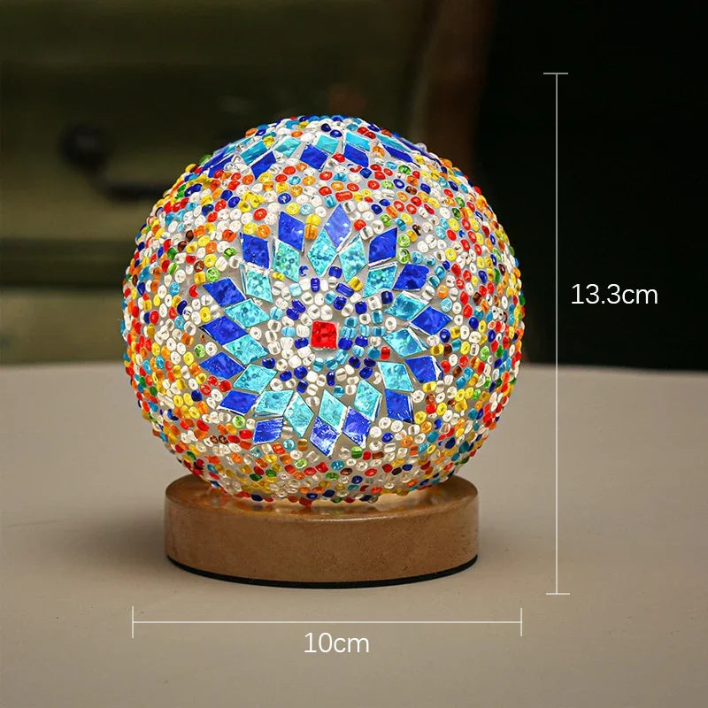 Bohemian LED Desk Lamp USB Button Warm Dimming Stained Glass National Style For Home Bar Bedroom Decor Creative LED Table Lamp