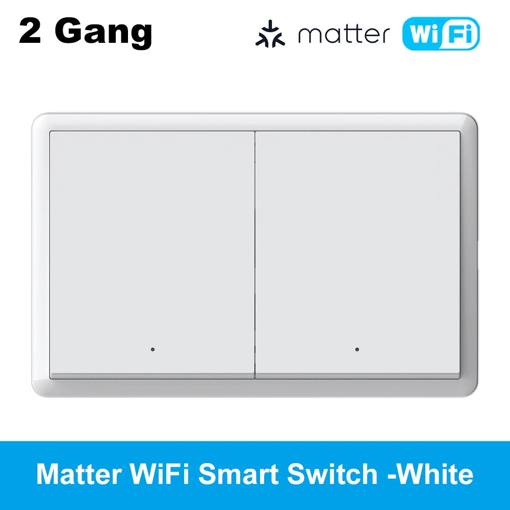 Manhot Matter WiFi Smart Wall Light Switch No Neutral& With Neutral US 1 2 3 4 Gang Physical Buttons Homekit Siri Voice Control