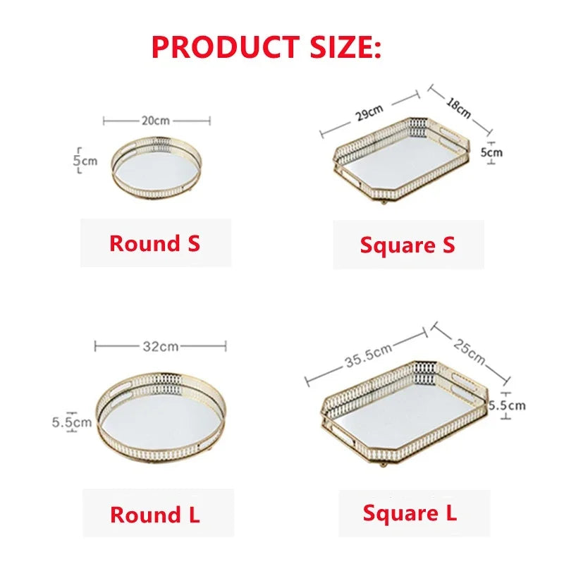Metal Decorative Tray Makeup Organizer Box Jewelry Display Home Decorative Mirror Tray Fruit Snack Candy Dish Tea Table Storage