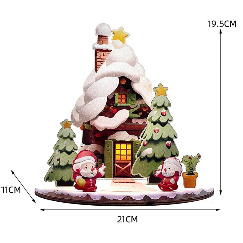 Decorative Christmas Cartoon House, Wooden DIY Assembly; Child's Painted Ornament, New Year Gift