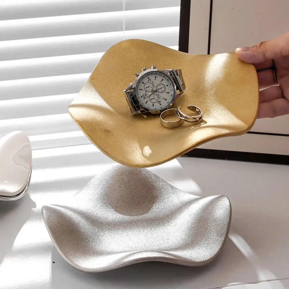 Ceramic Jewelry Display Tray Irregular Flower Shaped Storage Plate Crafts Ins Style Decorative Plate for Dessert Cake Snack