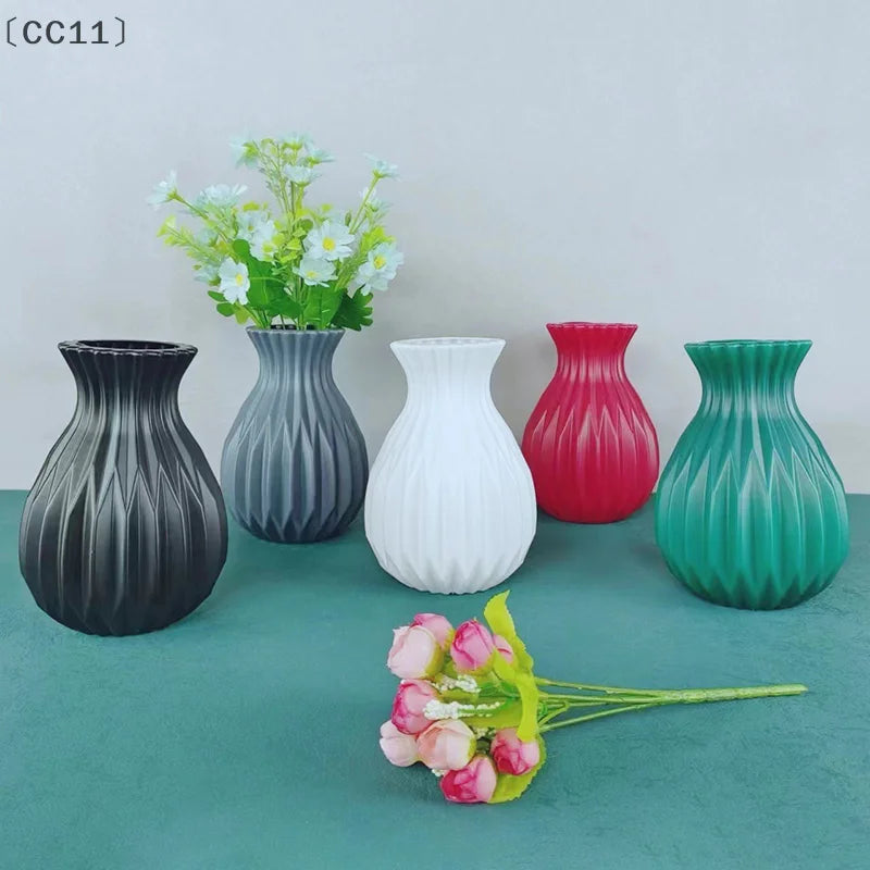 〔CC11〕Nordic Flower Vase Imitation Ceramic Plastic Flower Vase Living Room Desktop Decoration Wedding Centerpiece Arrangement