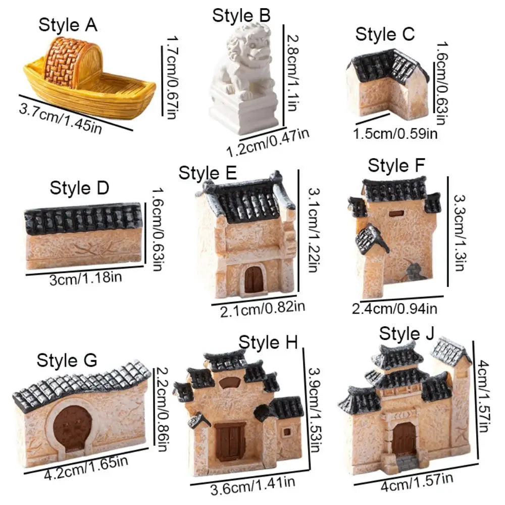 Decorative Mini Resin House Chinese Style Resin Bonsai Landscaping Retor Mini House Retro Building Home Desk