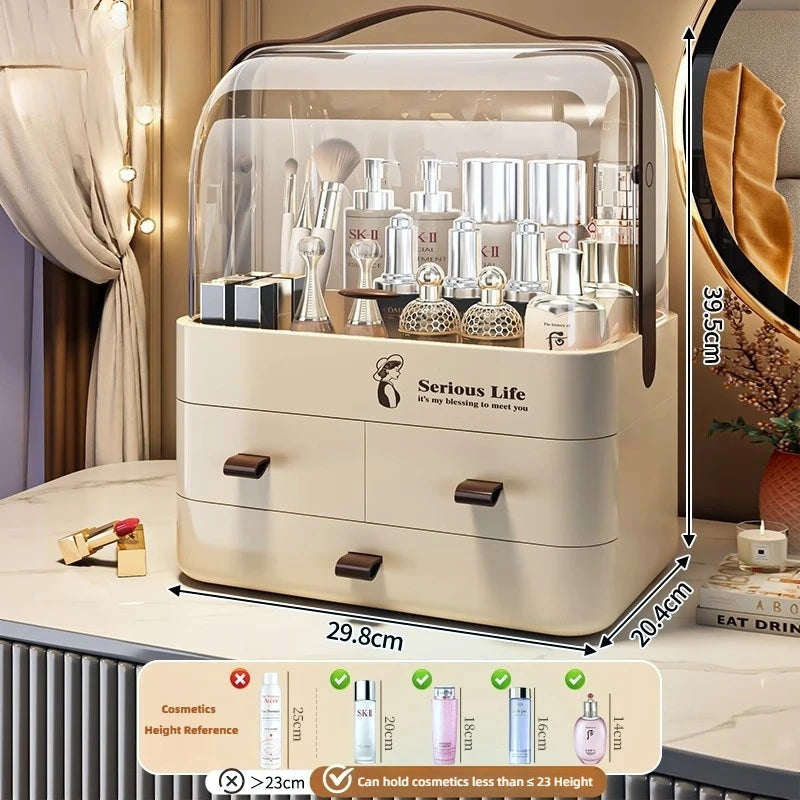 Cosmetics storage box, bedroom desktop storage, dust-proof organization, dressing table storage. I am a plastic multi-layer stor