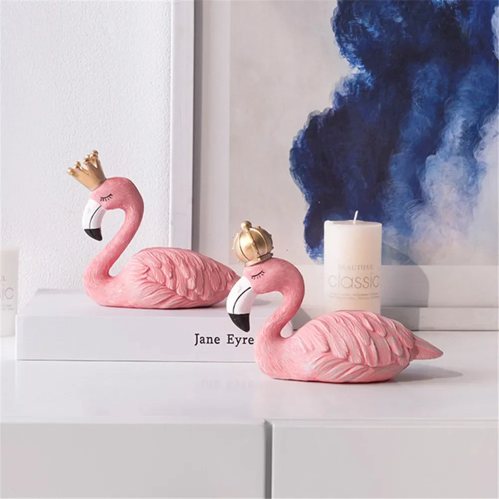 Resin Flamingo Ornament Decorative Figurines Home Desk Flamingo Decor Craft Wedding Birthday Gifts Flamingo Ornament