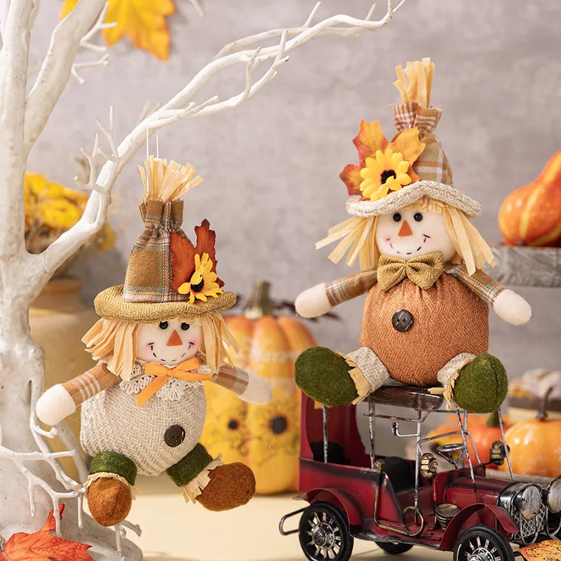 Farmhouse Scarecrow Wall Decor with Plaid and Sunflower Accents for Thanksgiving Halloween Autumn Harvest Party Prop Decorations