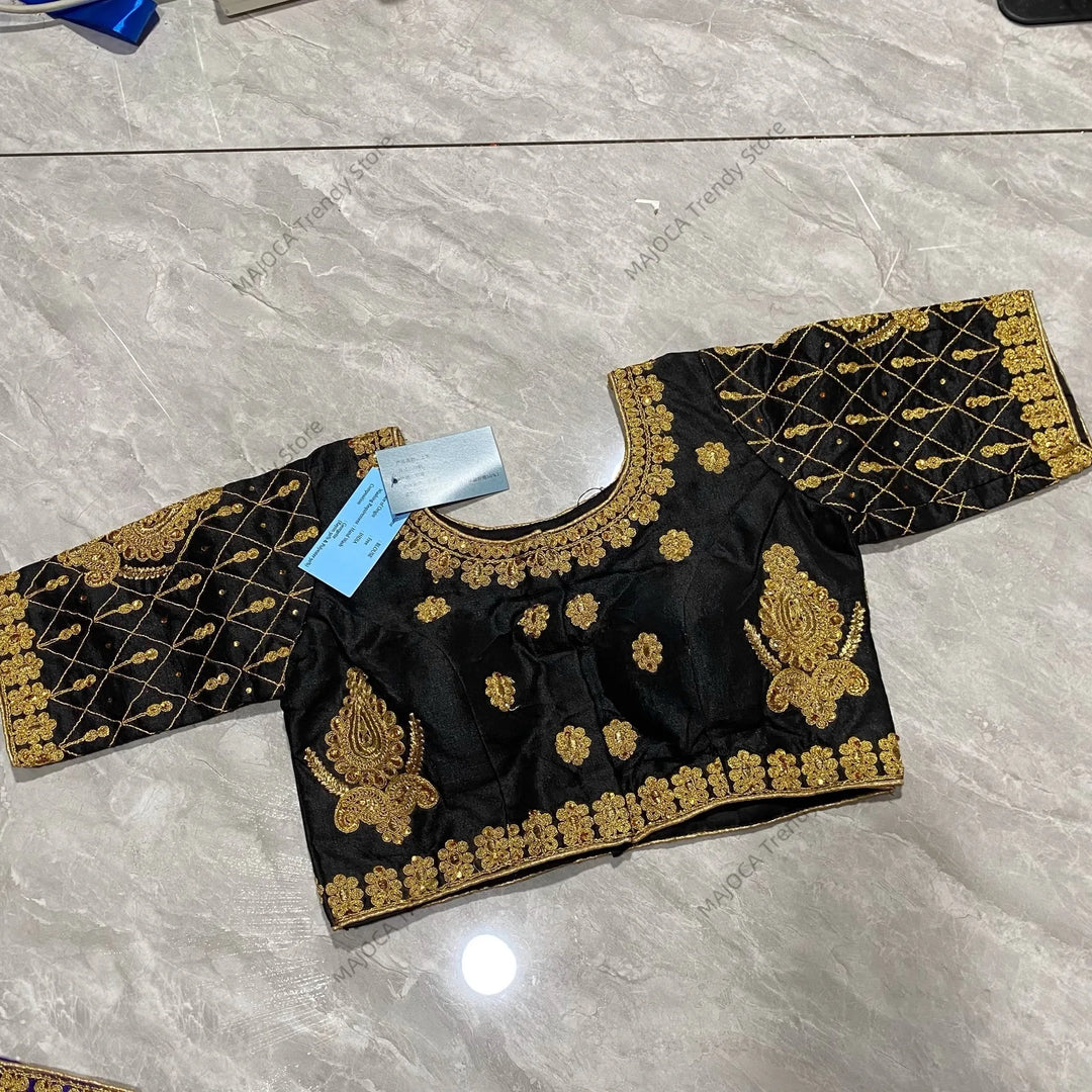 Indian Traditional Clothing for Women Tops Readymade Saree Sari Blouses Short Sleeve Crop Top India Choli Black Red