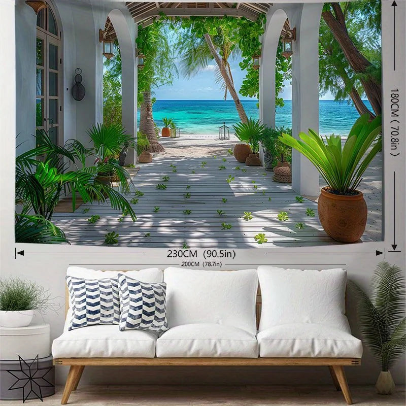 Coastal Park 3D Beach Landscape Tapestry - Perfect choice for living room and bedroom decoration, made of polyester material