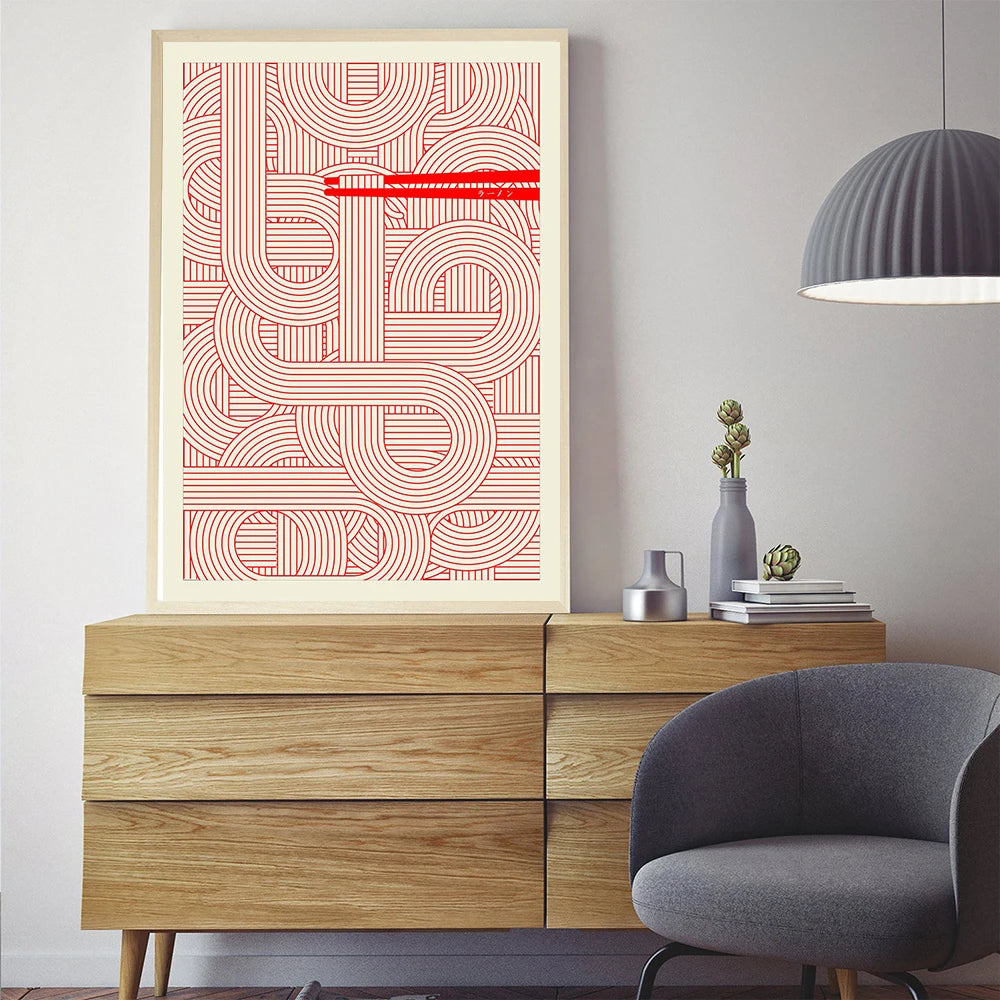 Maximalist Ramen Red Poster Print Murals Abstract Line Wall Art Canvas Painting Posters Kitchen Living Room Home Decoration