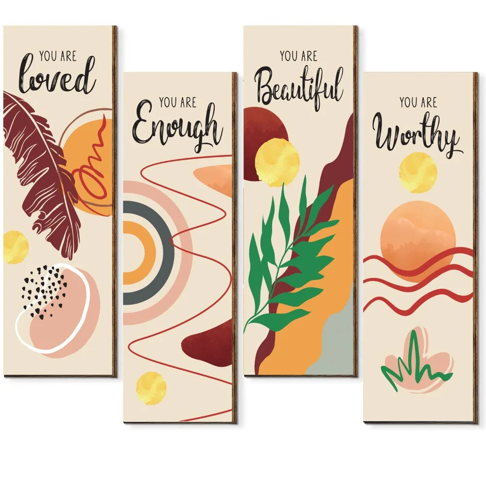 Inspirational Quotes Bohemian Abstract Hanging Sign Wall-mounting Artistic Plant Leaf Pendant Handmade Decorative Panel