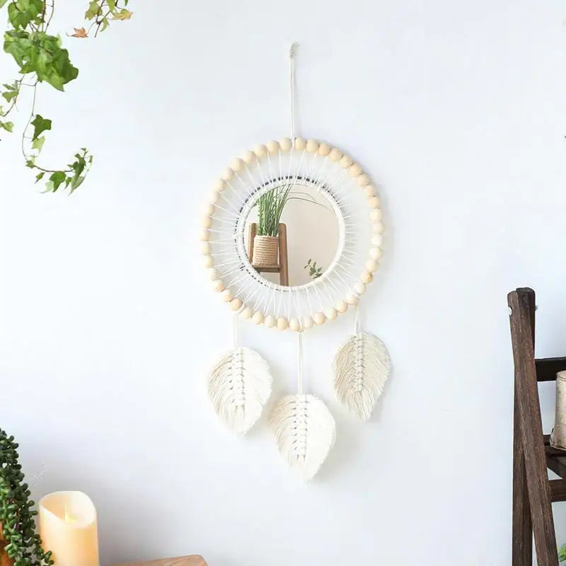 Boho Wall Mirror Stylish Acrylic Round Mirrors Chic Wall Decor Art Ornament Bohemian Art Decor For Living Room Apartment Home