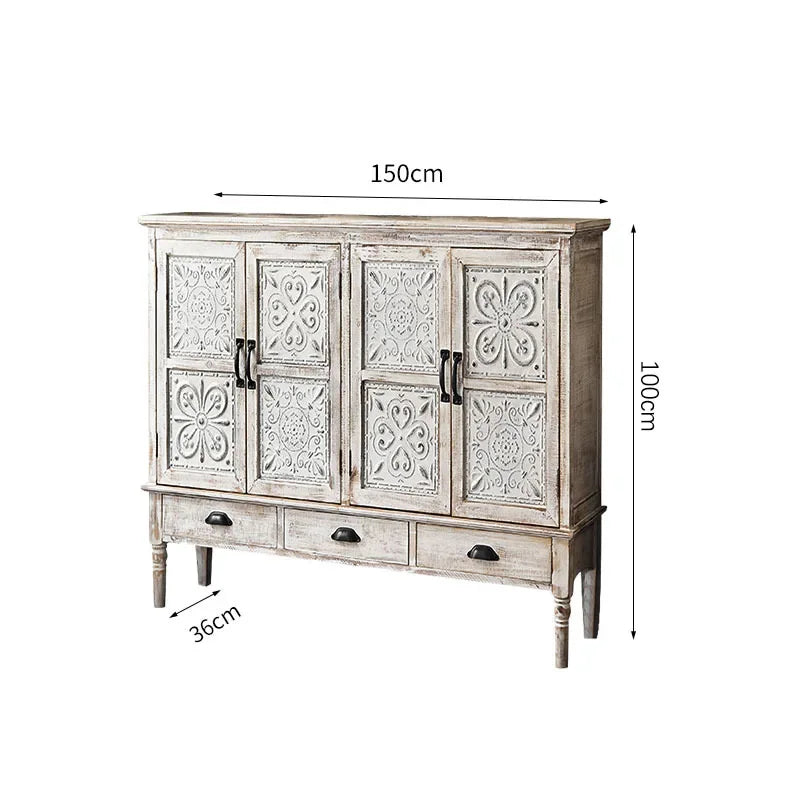 Solid Wood Living Room Cabinet Sideboards American Retro Foyer Cabinet Old Carved Antique Storage Cabinets Living Room Furniture