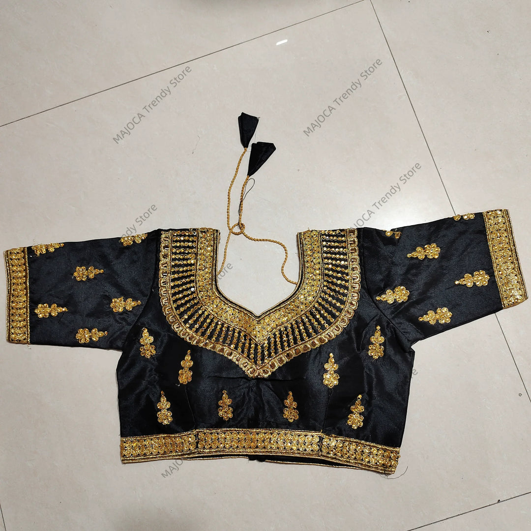 Indian Traditional Clothing for Women Tops Readymade Saree Sari Blouses Short Sleeve Crop Top India Choli Black Red