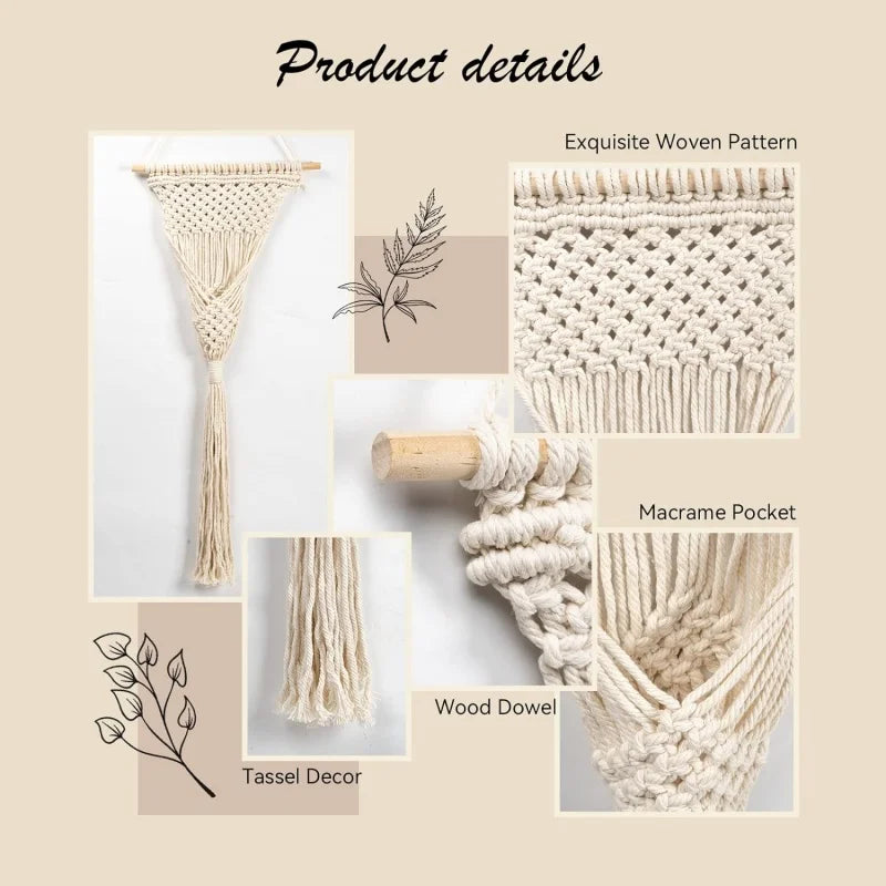 Hand-woven Boho Wall Decor Wall Hanging Tapestry with Woven Pocket Living Room Bedroom Bohemian Craft Decoration Handmade Gifts