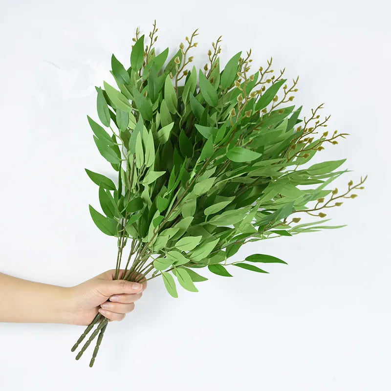 Artificial Plants Italian Ruscus Greenery Stems Spring Faux Shrub Bushes Green Leaves for Wedding Arch Bouquet Home Decor