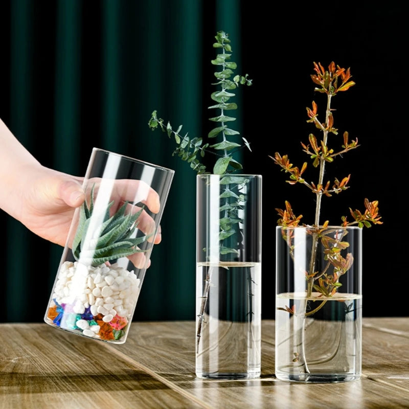 Modern Clear Glass Flower Vase Glass Cylinders Vase Florals Container Flower Vase Elegant Table Centerpieces Decorations