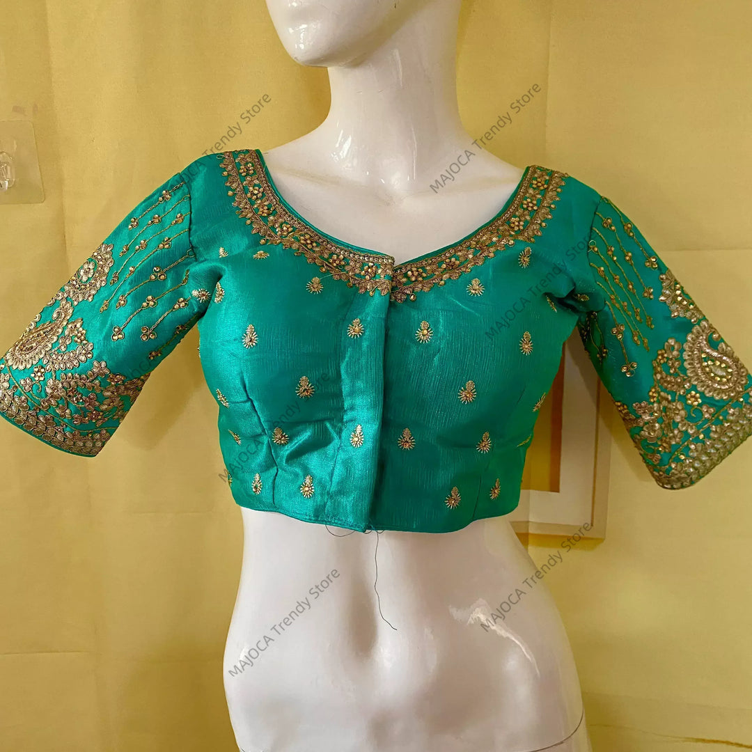 Indian Traditional Clothing for Women Tops Readymade Saree Sari Blouses Short Sleeve Crop Top India Choli Black Red