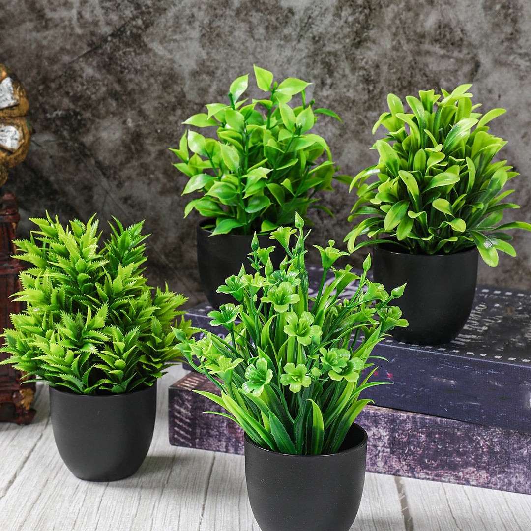 Artificial Plants Potted Green Bonsai Small Tree Grass Plant Pot Ornament Fake Flower for Home Garden Decor Wedding Party Decor