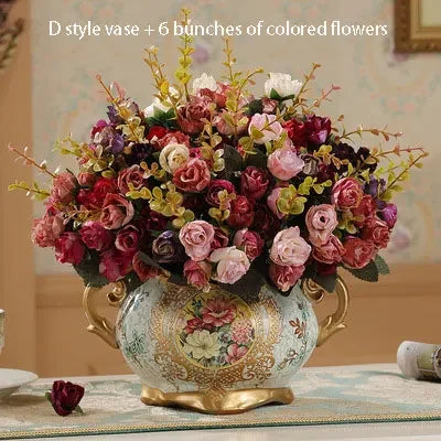 European Palace Gold Flower Vase Centerpiece Ornaments Home Furnishing Decoration Crafts Livingroom Dining Room Retro Vase