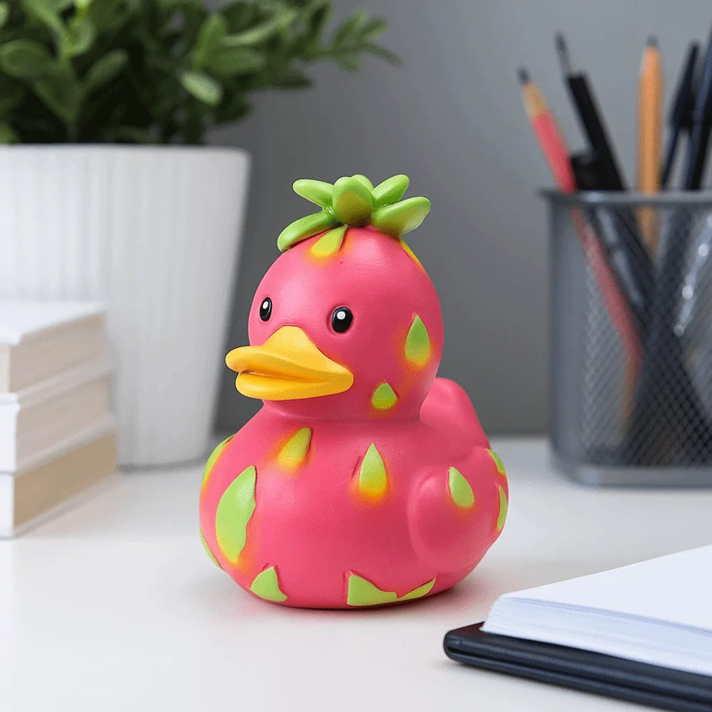 Desktop Decor Cartoon Watermelon Duck Statue Decorative Funny Dragon Fruit Duck Figurine Resin Mini Duck Ornament Office Decor