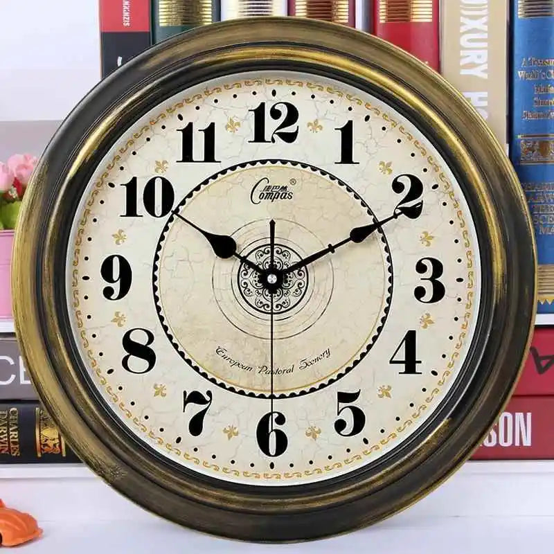 33cm Retro Wall Clock Household European Living Room Quartz Clock Silent Electronic Clock Classical Retro ABS Clock Quartz Watch