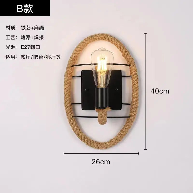 Wall Decor  Lamp for Bedroom American Twine Retro Industrial Style Creative Village Restaurant Bar Aisle Wall Light