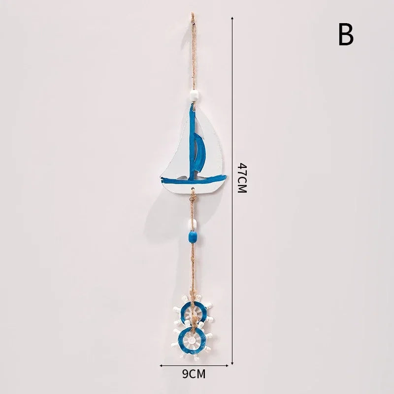 Mediterranean Style Decorative Pendant Home Background Wall Mounted Lighthouse Sailboat Wooden Crafts