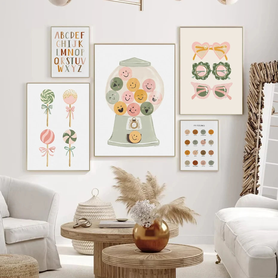 Bohemian Children's Decor Simple Colourful Fun Girls Room Illustration Kid Room Decor Playroom Decor Home Living Room Decorat