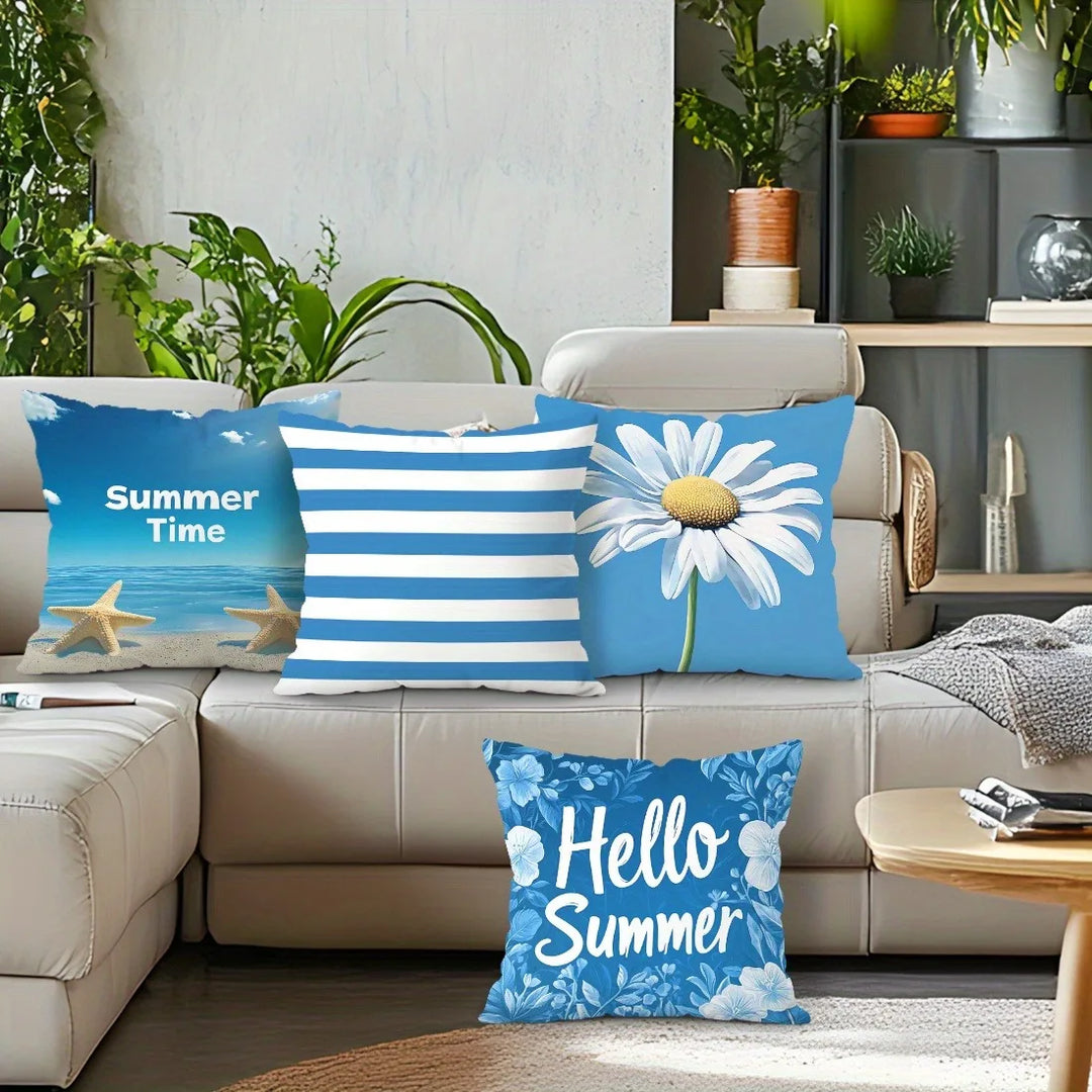 Summer Beach Theme Blue PillowcaseSuitable for sofa car bedroom decorative cushion cover pillow cover