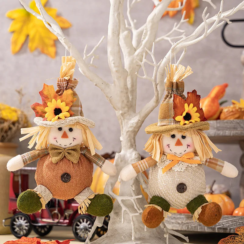 Farmhouse Scarecrow Wall Decor with Plaid and Sunflower Accents for Thanksgiving Halloween Autumn Harvest Party Prop Decorations