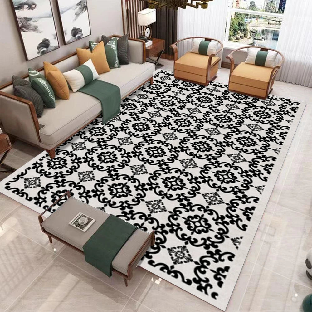Modern Black White Area Rugs Floral Geometric Patterns Contemporary Living Room Carpets for Home Interior Decor