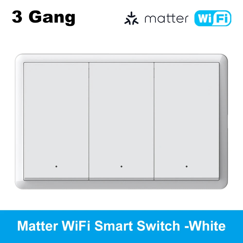 Manhot Matter WiFi Smart Wall Light Switch No Neutral& With Neutral US 1 2 3 4 Gang Physical Buttons Homekit Siri Voice Control