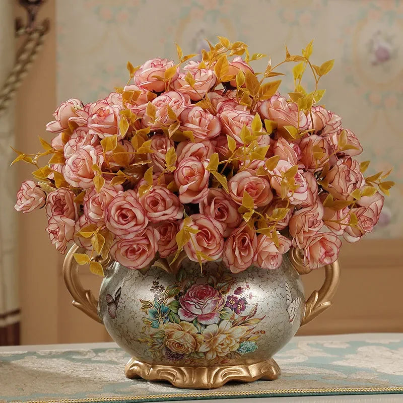 European Palace Gold Flower Vase Centerpiece Ornaments Home Furnishing Decoration Crafts Livingroom Dining Room Retro Vase
