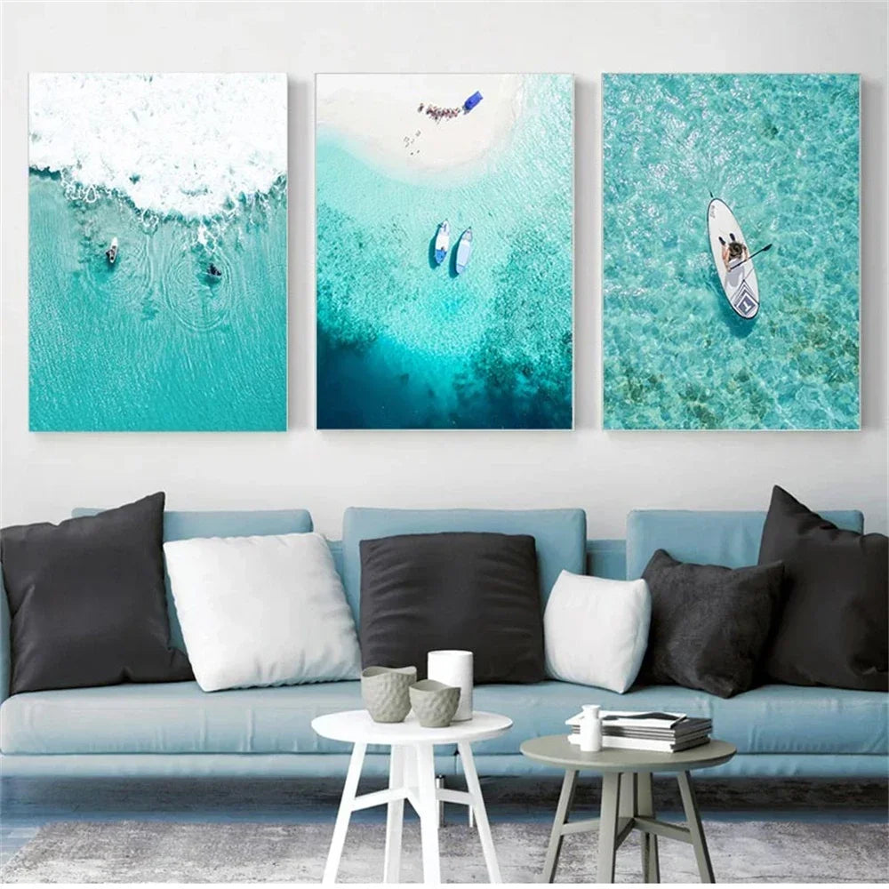 Coastal Seascape Canvas Painting Wall Art Picture Beach Blue Ocean Wave Sea Water Surf Posters And Prints Living Room Home Decor
