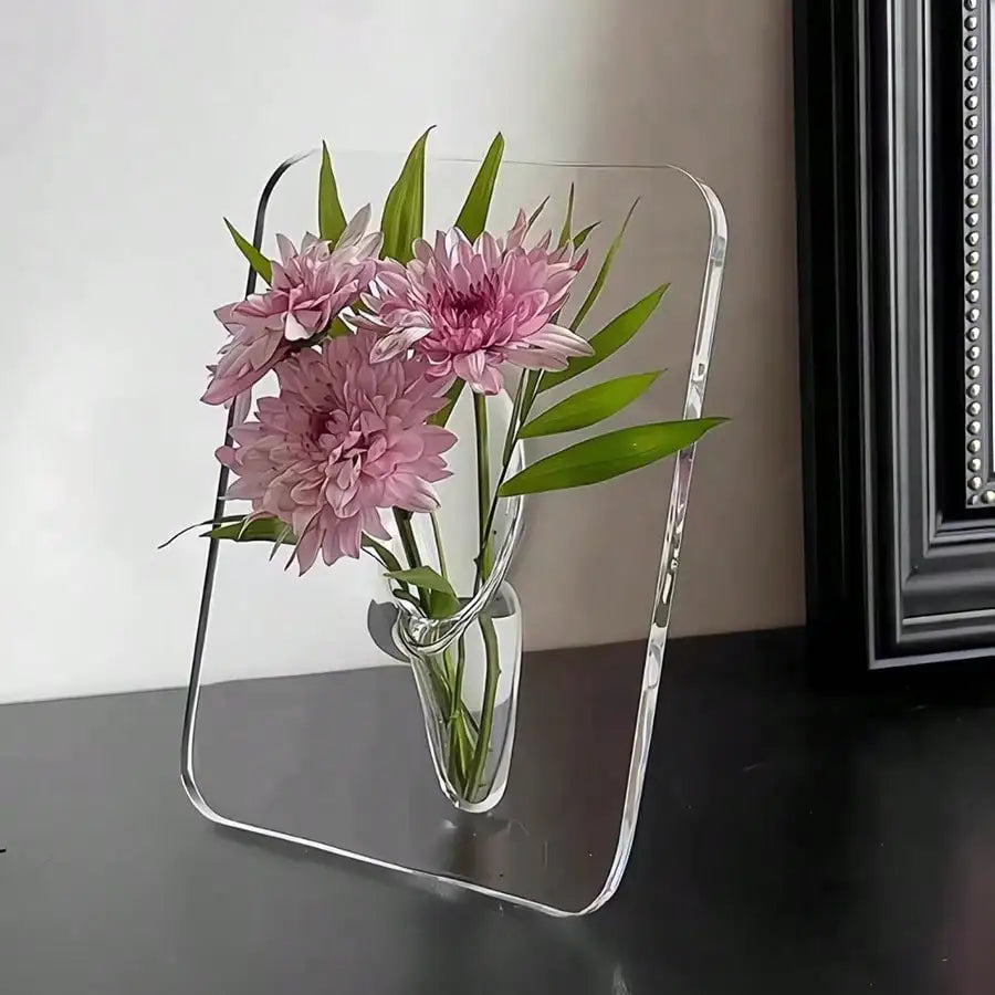 Frame Flower Vase - Clear Acrylic Vase for Flowers, Modern Art Vases for Home Decor, Decorative Vases for Desktops Bookshelf