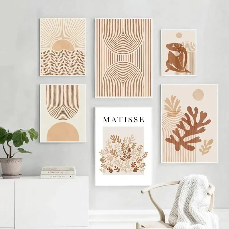 Abstract Coral Line Wall Art Oil Painting Bohemian Poster Beige Matisse Print Picture Nordic Living Room Home Decoration Mural