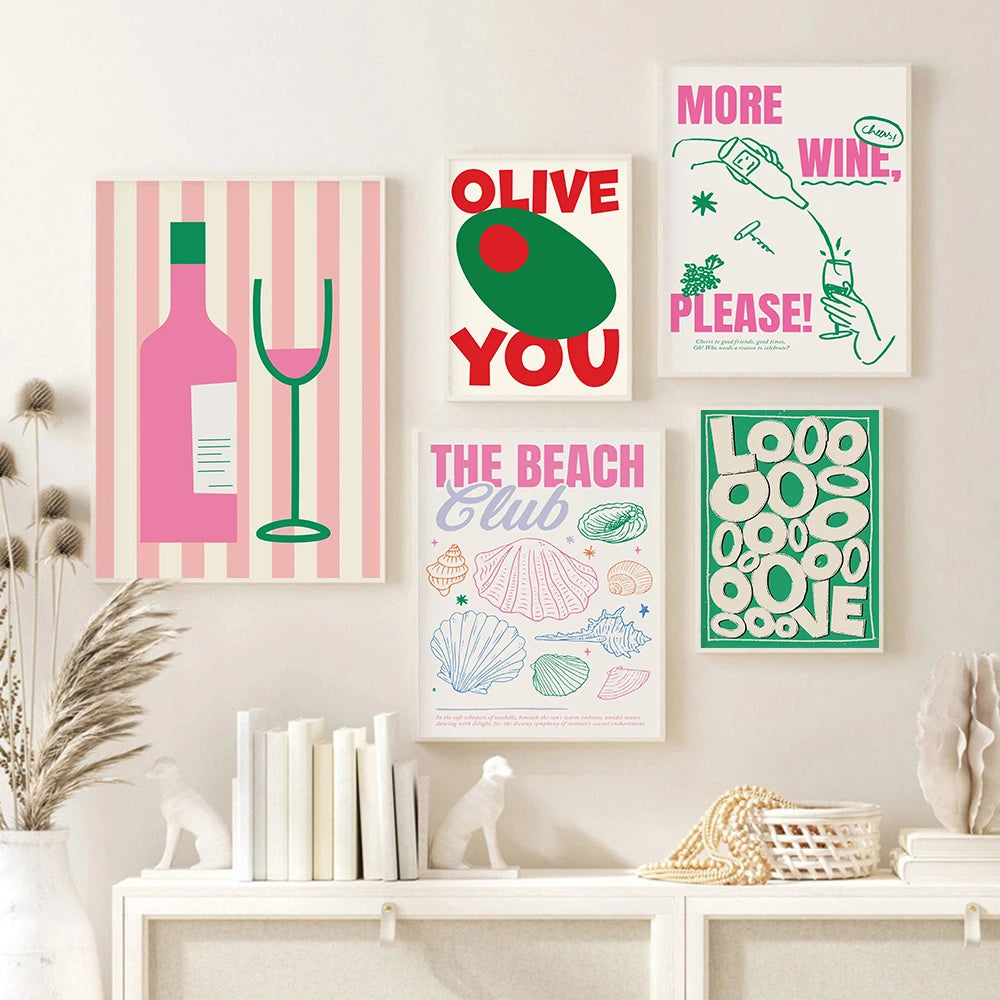 Maximalist Pink Party Coffee And Pastries Quotes Print Murals Beach Club Wall Art Canvas Painting Posters Living Room Home Decor