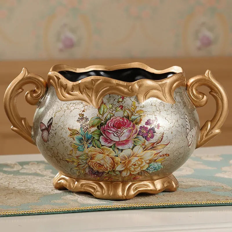 European Palace Gold Flower Vase Centerpiece Ornaments Home Furnishing Decoration Crafts Livingroom Dining Room Retro Vase