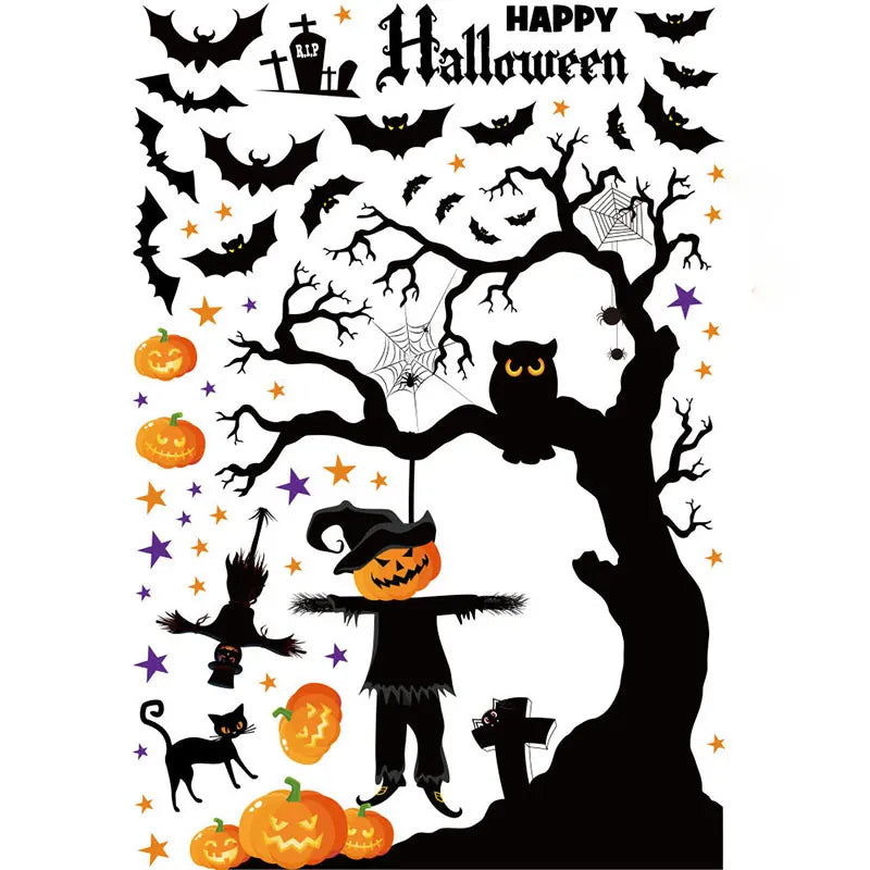 Halloween Party Scene Atmosphere Decoration Wall Window Stickers Cartoon Pumpkin Witch Halloween Home Haunted House Decoration