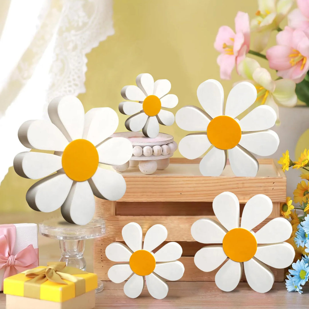 Pretty 3D Wooden Craftwork Yellow and White Daisy Wooden Ornament Creative Desktop Decoration Ornament Home Decorative Crafts