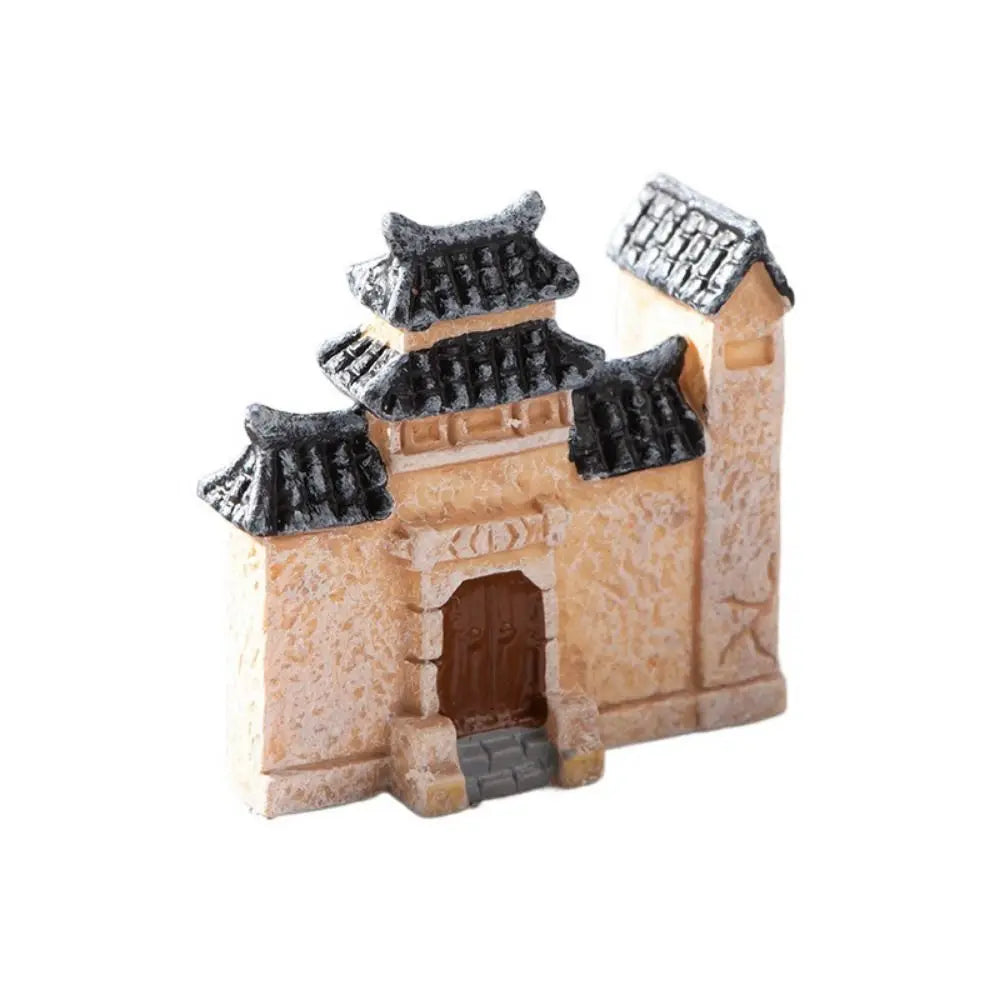Decorative Mini Resin House Chinese Style Resin Bonsai Landscaping Retor Mini House Retro Building Home Desk