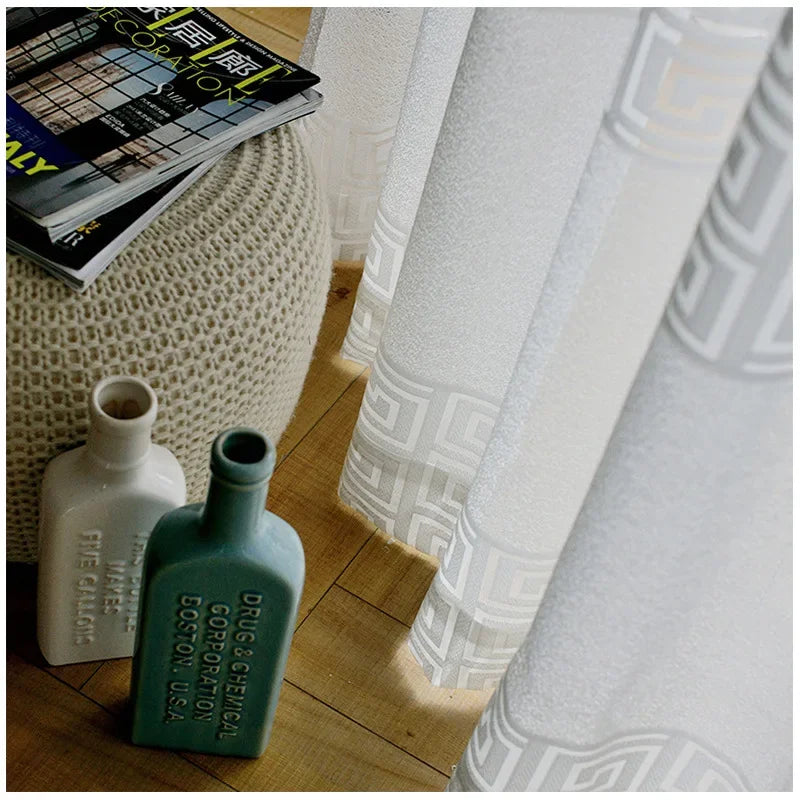 Modern Curtains for Living Dining Room Bedroom Simple Pure Color Jacquard Window Tulle  French Window  Sheer Curtains