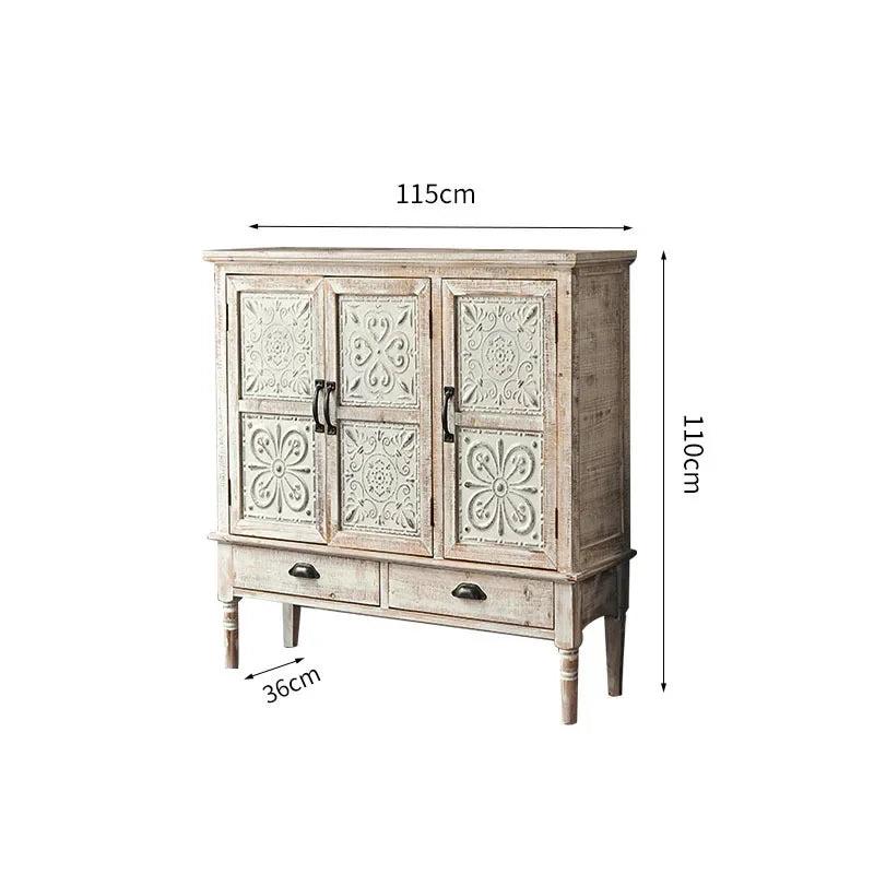 Solid Wood Living Room Cabinet Sideboards American Retro Foyer Cabinet Old Carved Antique Storage Cabinets Living Room Furniture