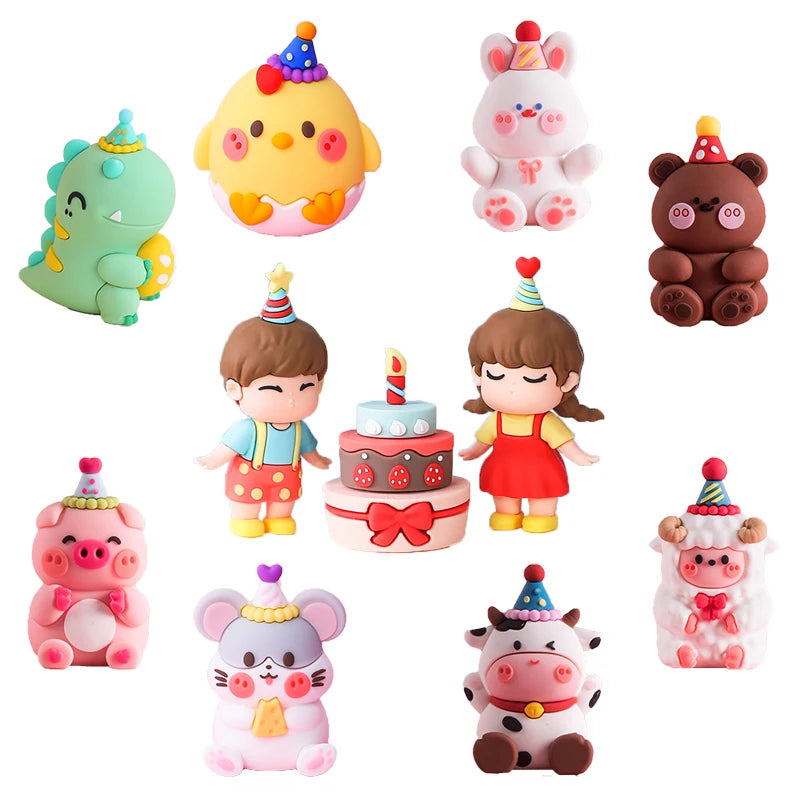 Home Decorative Statues Cake Topper Decorated with Cute Forest Animals Dinosaurs Bears Rabbit Circus Clowns Statues Mini Version
