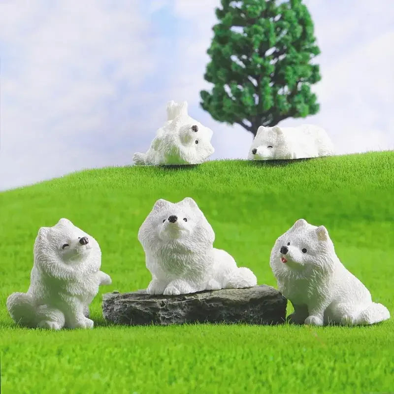 5PCS Realistic Mini Samoyed Decorative Figurines Kawaii Dogs Resin Desk Decoration Miniatures Home Decor DIY Accessories