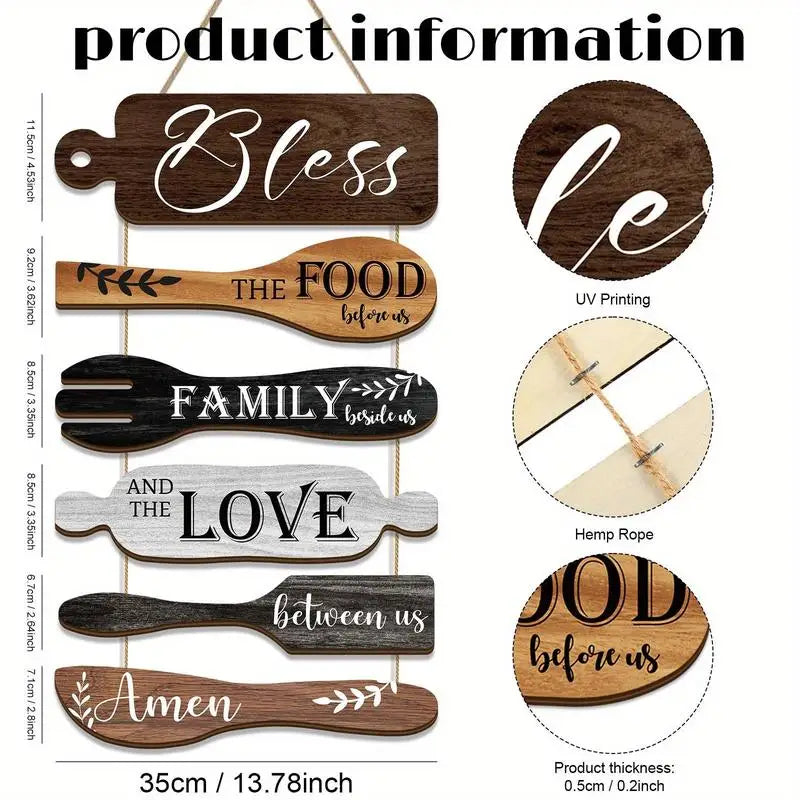 Wooden Kitchen Wall Decor, 1 Set Letter & Kitchen Utensils Pattern Wall Art with Rope, Wall Decor for Home Kitchen Dining Room